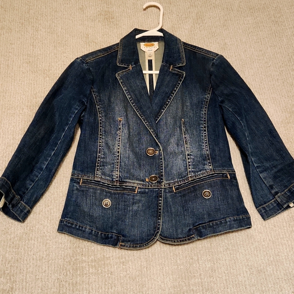 Denim crop 3/4 sleave blazer cut jacket